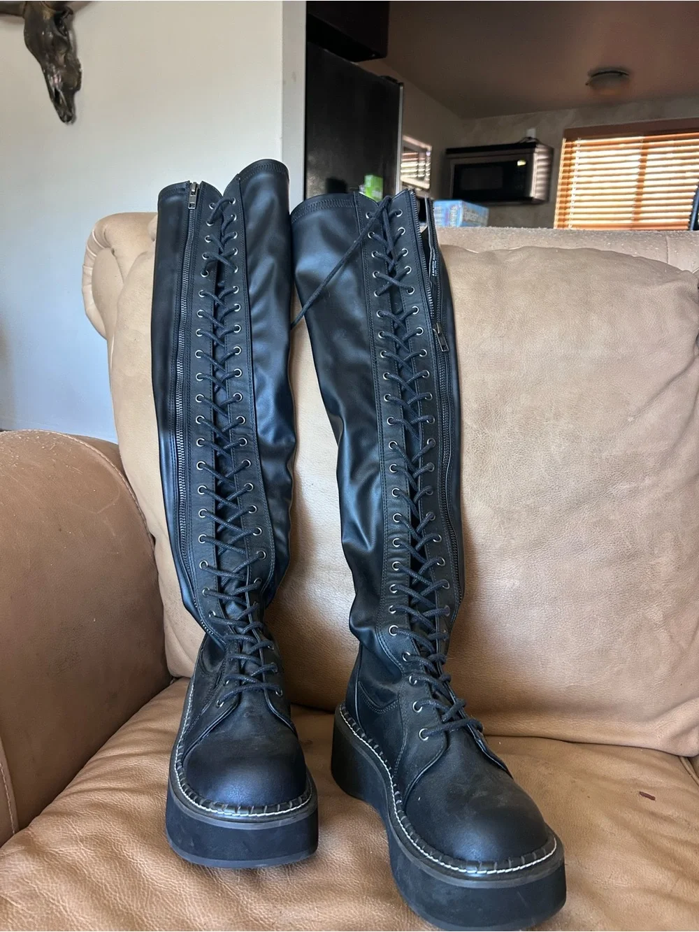 Demonia Emily 375 Black Over The Knee boots, size 6